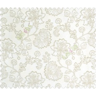 Beautiful Chinese Flower with Gold border with small buds and leaves continuous design on White Beige main curtain
